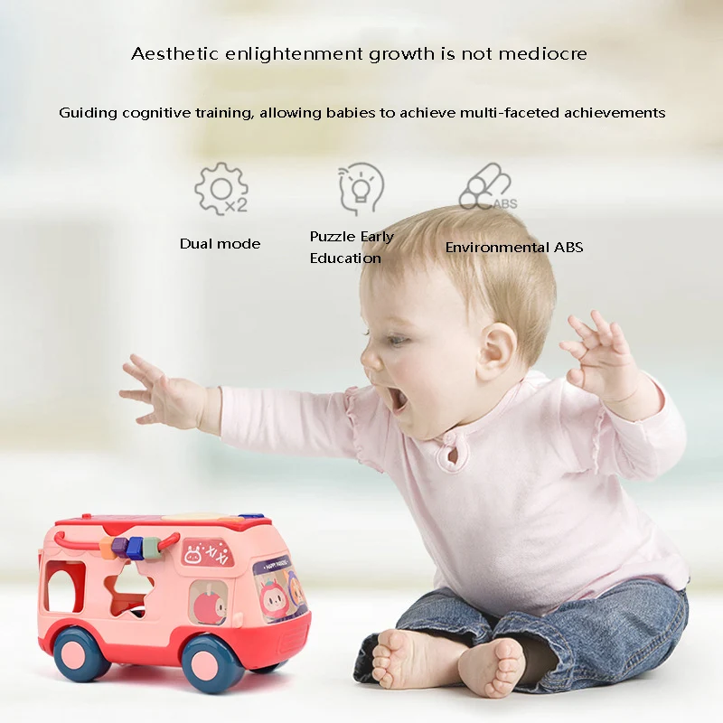 

Shape Sorter with Five Colorful Shape Blocks Shape Sorter Toys for Toddlers Building Block Bus Knock on Piano Toy