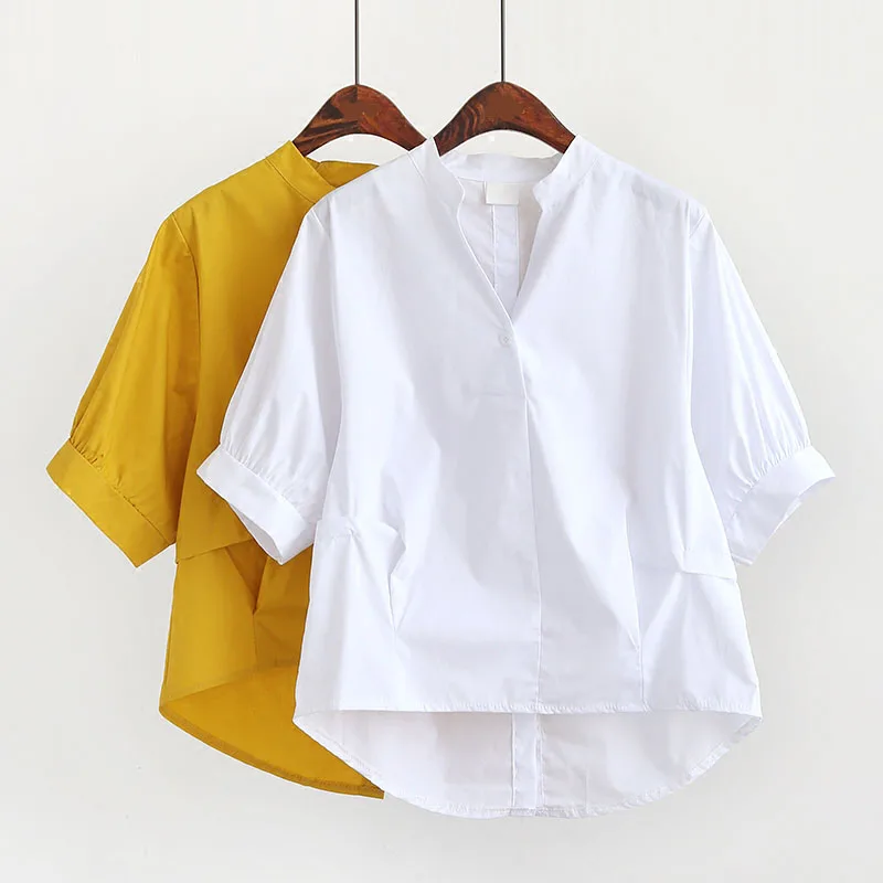 Летняя Новинка женская блузка и рубашки с v образным вырезом рукавами фонариками