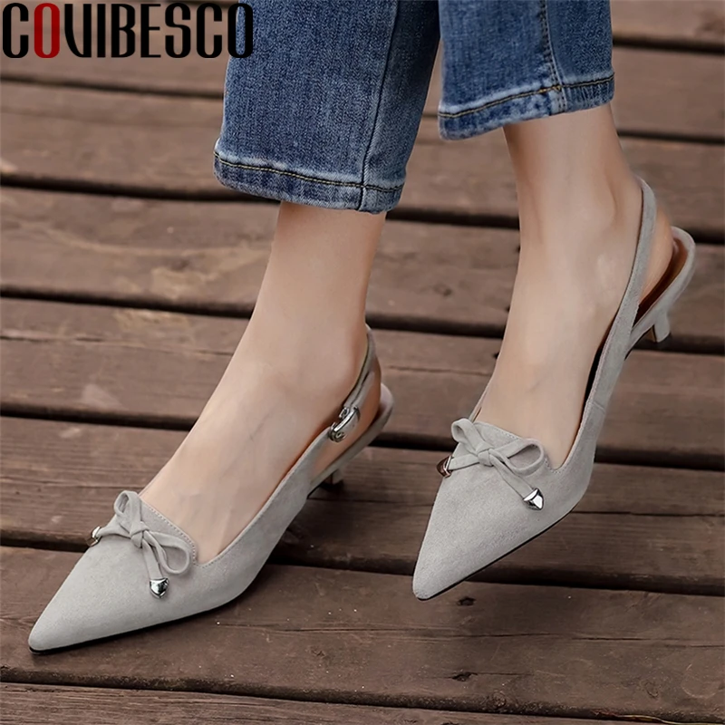 

COVIBESCO Fashion Pointed Toe Women Sandals 2021 Spring Summer Kid Suede Pumps Butterfly-Knot Shallow Office Lady Shoes Woman