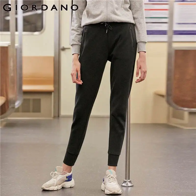 Брюки Giordano женские трикотажные джоггеры из смеси хлопка на молнии эластичный