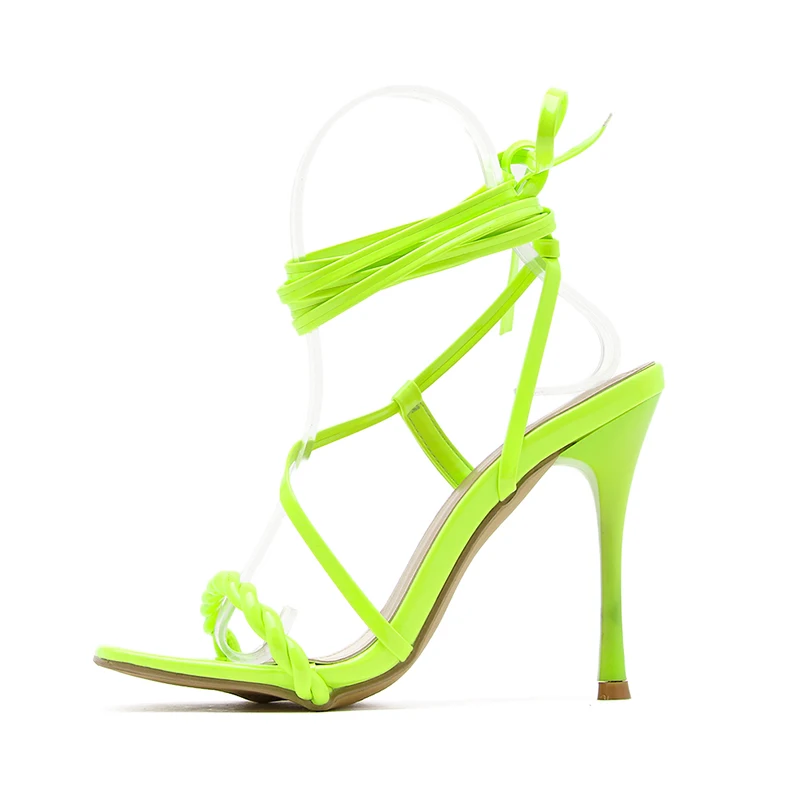 

2021 Women's Shoes Thin Heels Plus Size Ladies Square Toe Sexy Cross Tied Sandals Female Lace-Up Ankle Wrap Summer Footwear
