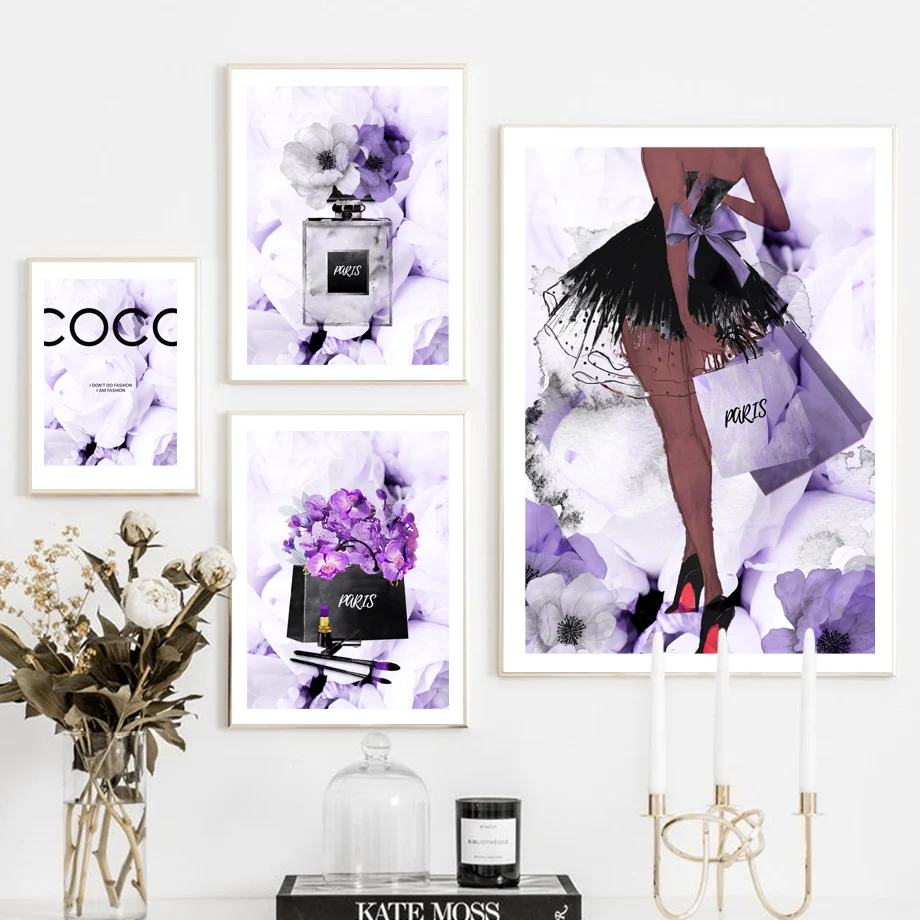 

Flower Handbag Heels Perfume Lip Girl Fashion Art Canvas Painting Nordic Posters And Prints Wall Pictures Living Room Home Decor