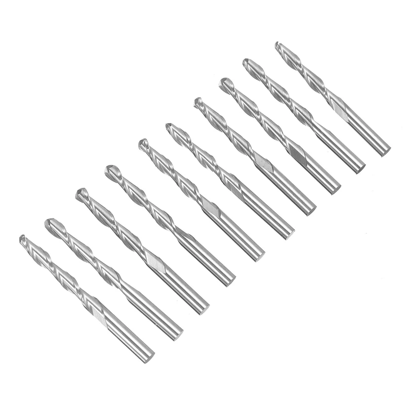 10 шт./компл. Концевая фреза 1/8 дюйма хвостовик 2 Флейта Карбид вольфрама CNC шаровая