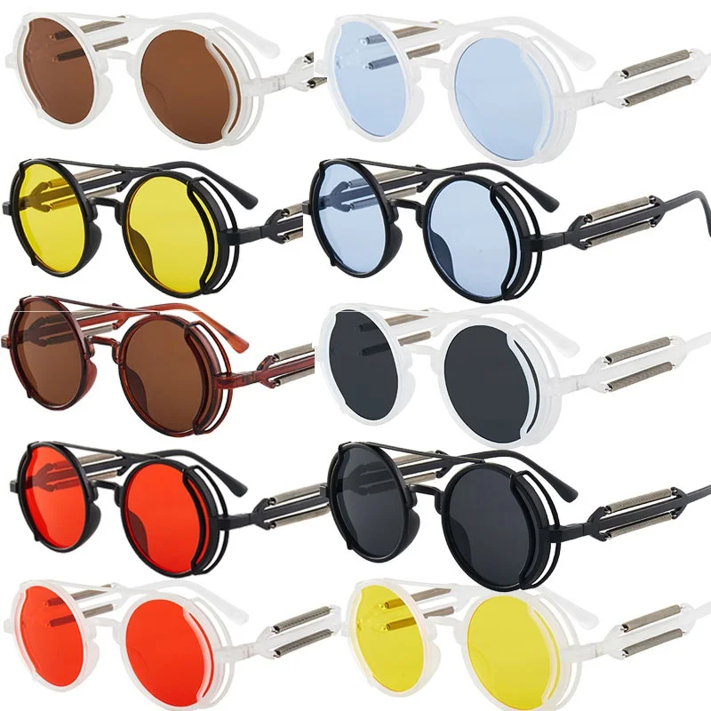 Купи Retro Steampunk Sunglasses Women Round Alloy Frame Vintage Eyewear Gothic Men Shades Sunglasses Multicolor Glasses Outdoor за 146 рублей в магазине AliExpress