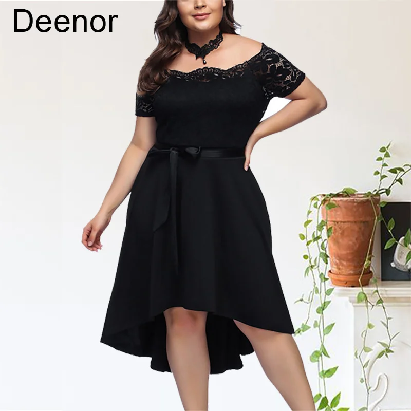 

Deenor Plus Size Summer Evening Dress Belt Dress Hollow Red Lace Dress Maxi Dress Party Dresses European American Style