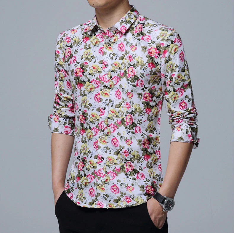 

2019 Autumn New Men's Casual Business Floral Shirts Male Slim Fit Long Sleeve Flower Shirts Printed Shirt Tops M-5XL