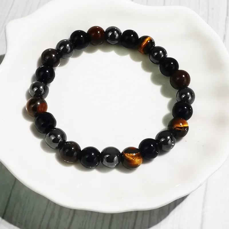

Men's Bracelet Glass Tiger Eye Stone Black Gallstone Imitation Obsidian Bracelet Fashion Retro Jewelry Accessories