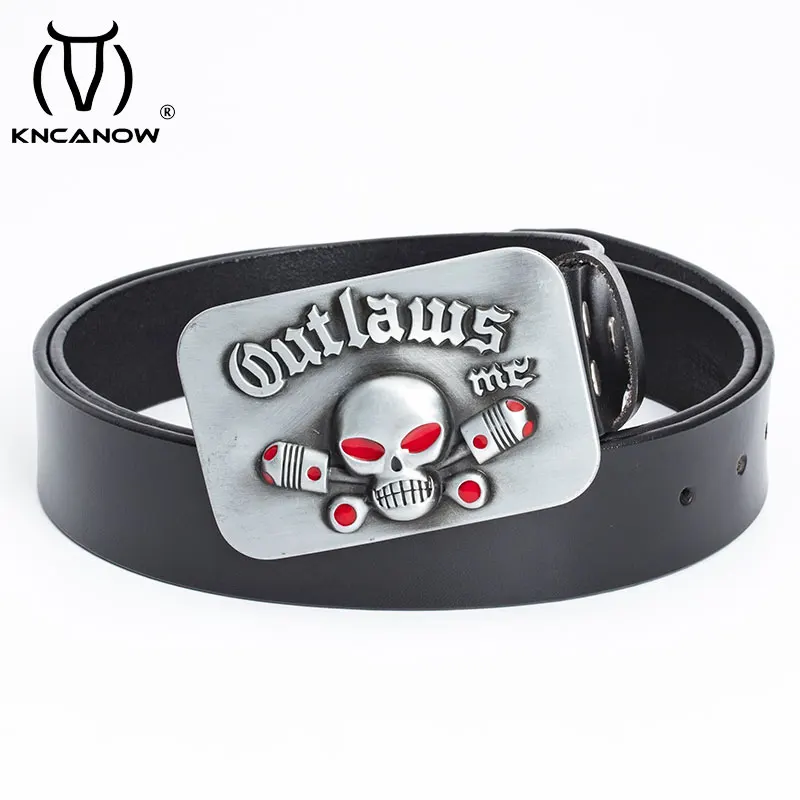 

Cool West Cowboy Style Men Genuine Leather Belts Outlaws Mc Skull Head Metal Buckle Cowhide Ceintures Wide Female Belt Waistband