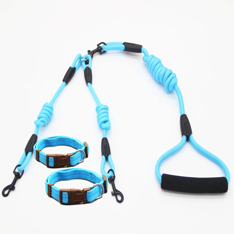 Rope collars LT BU Walk 2, две собаки, один поводок, нейлоновый, без запутывания, поводок для собак и кошек, для бега или тренировки, ошейник или шлейка - Цвет: Rope collars LT BU