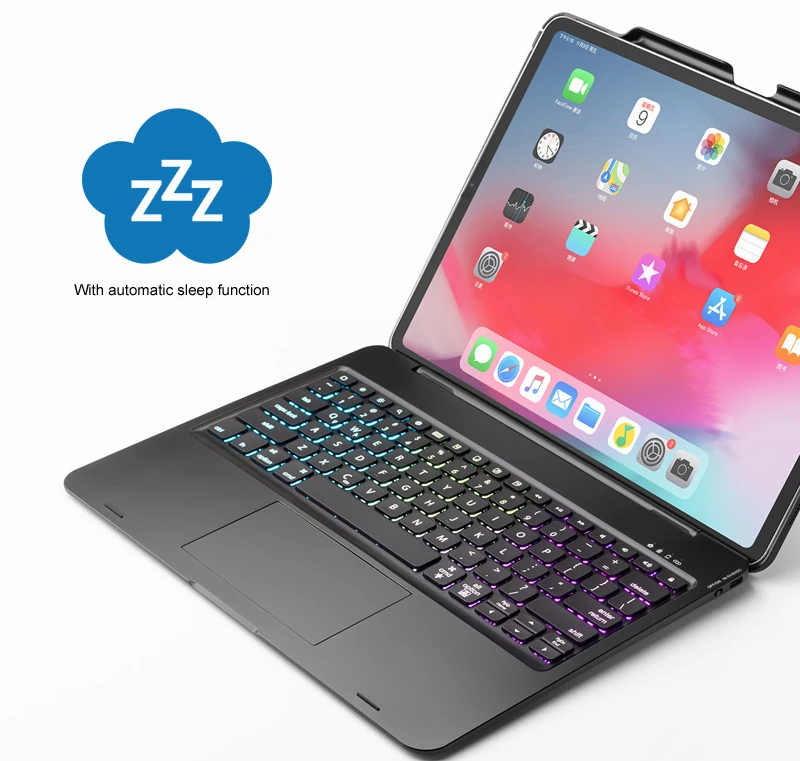 Witsp@ d мышь сенсорная bluetooth клавиатура для iPad 10,", Премиум Пластиковый Чехол, 7 цветов с подсветкой, интеллектуальное включение/выключение