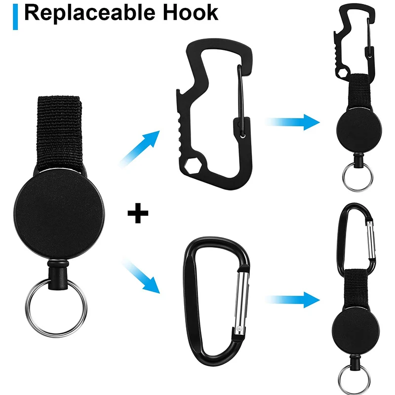 

8 Pcs Retractable Keychain Badge Holder Reel with Multitool Badge Clip, Key Ring and Self-Retracting Keychain