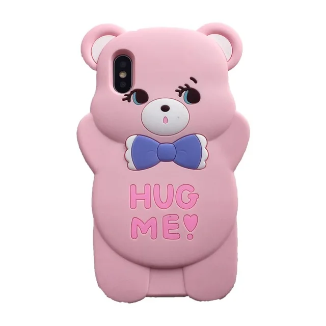 bear pink Милый чехол для iPhone 6 S 6 S 7 8 Plus 8 Plus 7Plus X XS силиконовый чехол 3D Единорог Лошадь Кролик Ститч Кот мультфильм мягкий чехол для телефона - Цвет: bear pink