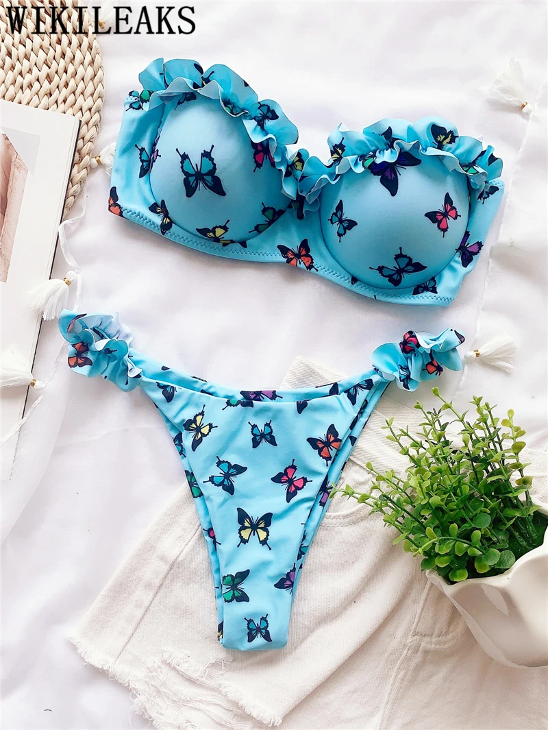 

Ruffle Bikini Push Up 2 Piece Set Women Sexy Bikini Sets 2021 Strapless Bikinis Mujer Sexy Swimming Suit For Women Traje De Bano