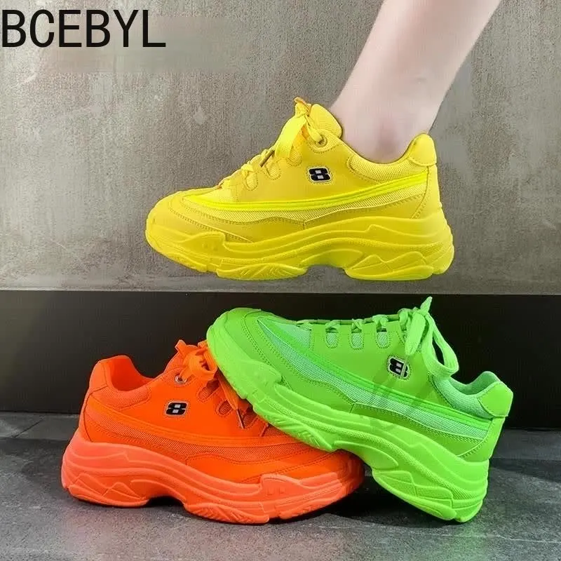 

Women Casual Sneakers Platform Flat Shoes Chunky Vulcanized Bright Candy Color 2022 Sports shoes breathable shoes