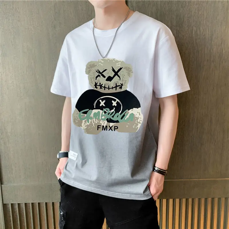 

2021 new t-shirt men Korean trend gradient short sleeve shirt young students loose t-shirt base