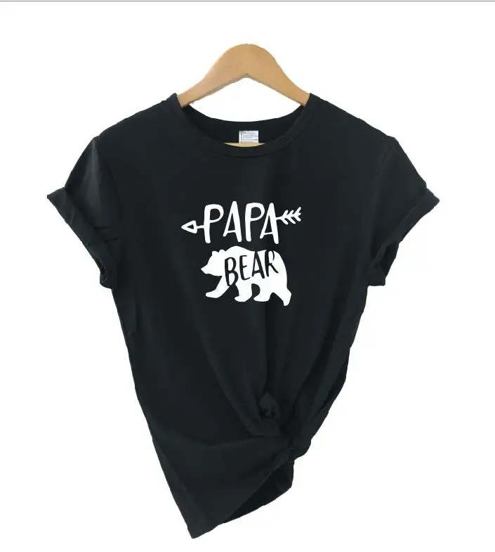 black t white PAPA Одинаковые футболки для всей семьи с изображением медведя, мамы, медведя, папы, медведя, футболки, повседневные футболки с короткими рукавами для маленьких девочек, хлопковые футболки, Прямая поставка - Цвет: black t white PAPA