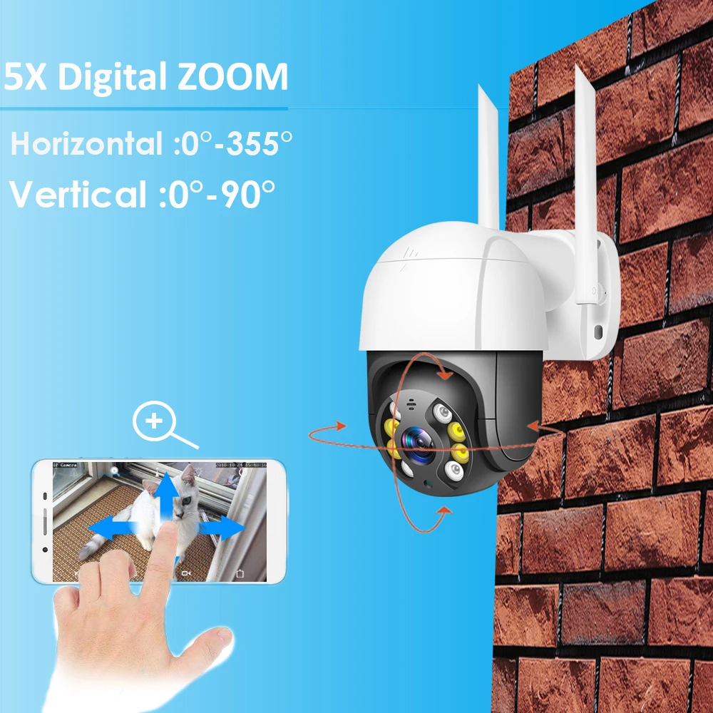 Камера Наружного видеонаблюдения беспроводная 1080 МП PTZ IP Wi-Fi 5-кратный зум NVR