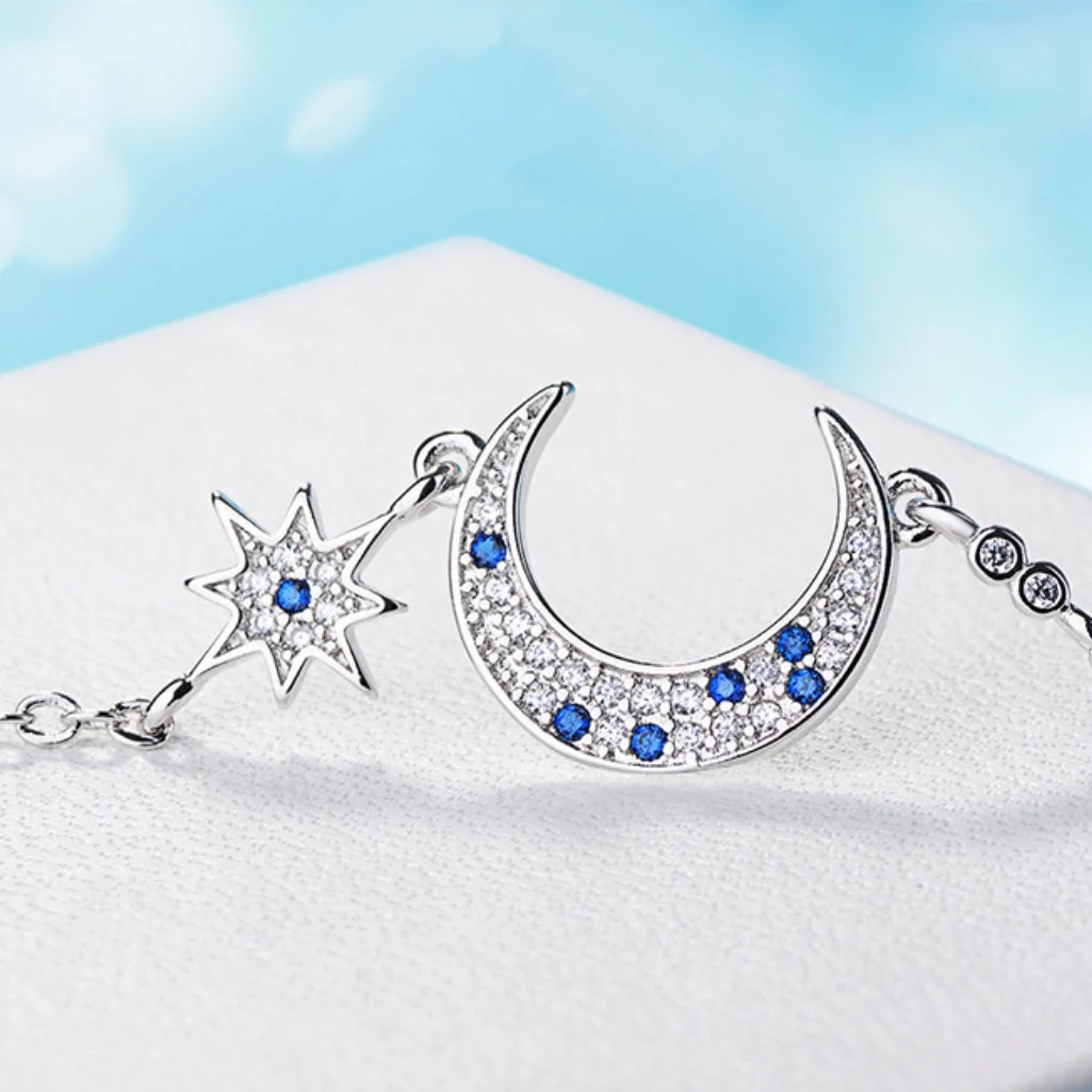 Браслет ModaOne Brand Hot Sale Silver Color Copper Micro CZ Moon Star для женщин с зиркононами.