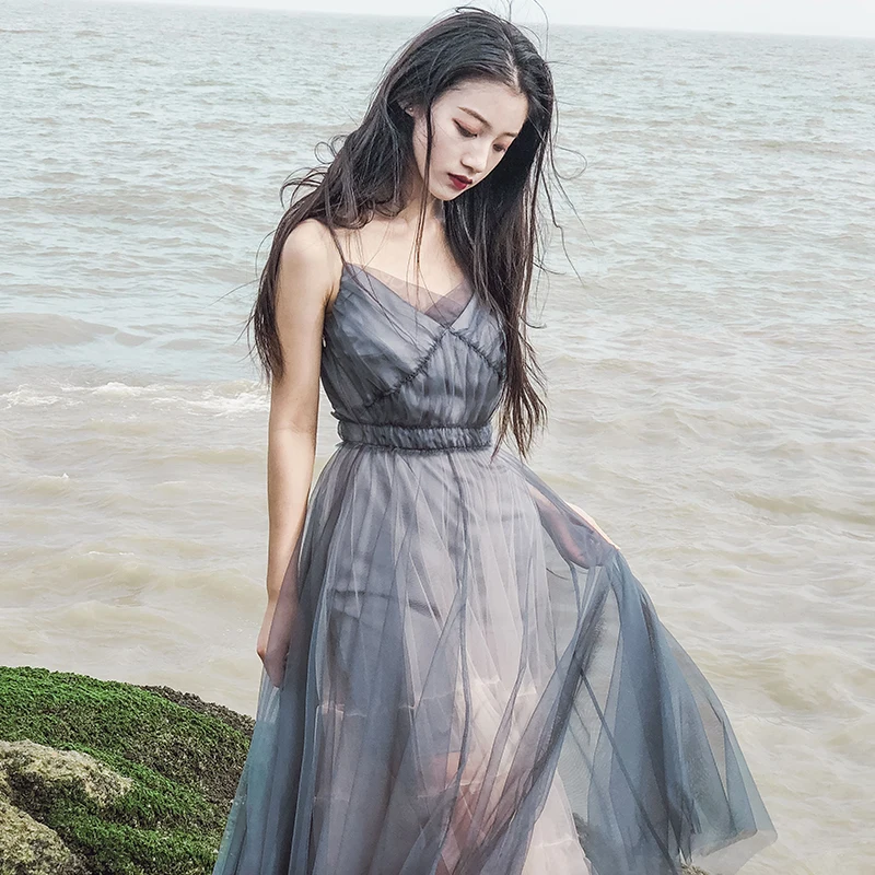 

Grey mesh patchwork dress