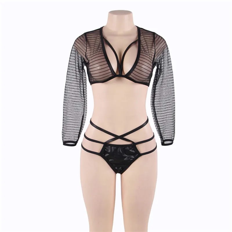 Комплект женского кожаного нижнего белья Ohyeahlover с вырезами длинным рукавом