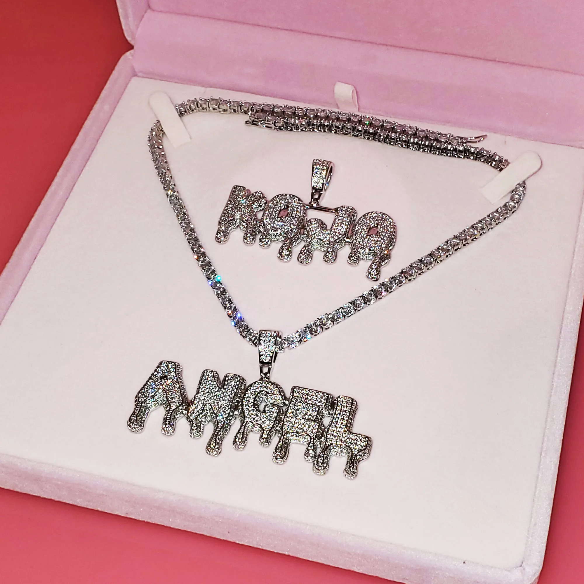 Iced Out Dripping Initials Name Necklace Bling Zirconia Name Plate Custom Letters necklace Personalised Jewelry for Women's Gift