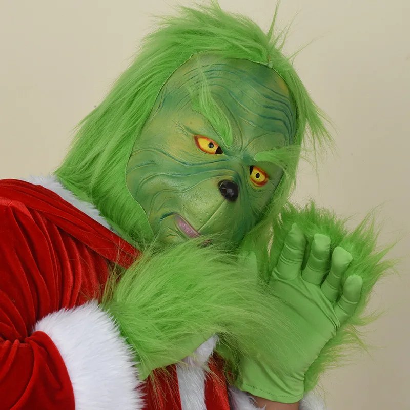 

Christmas Thief Green Hair Monster Latex Mask Halloween Cosplay Costume Accessories Props Teadgear Christmas Decoration 2022 New