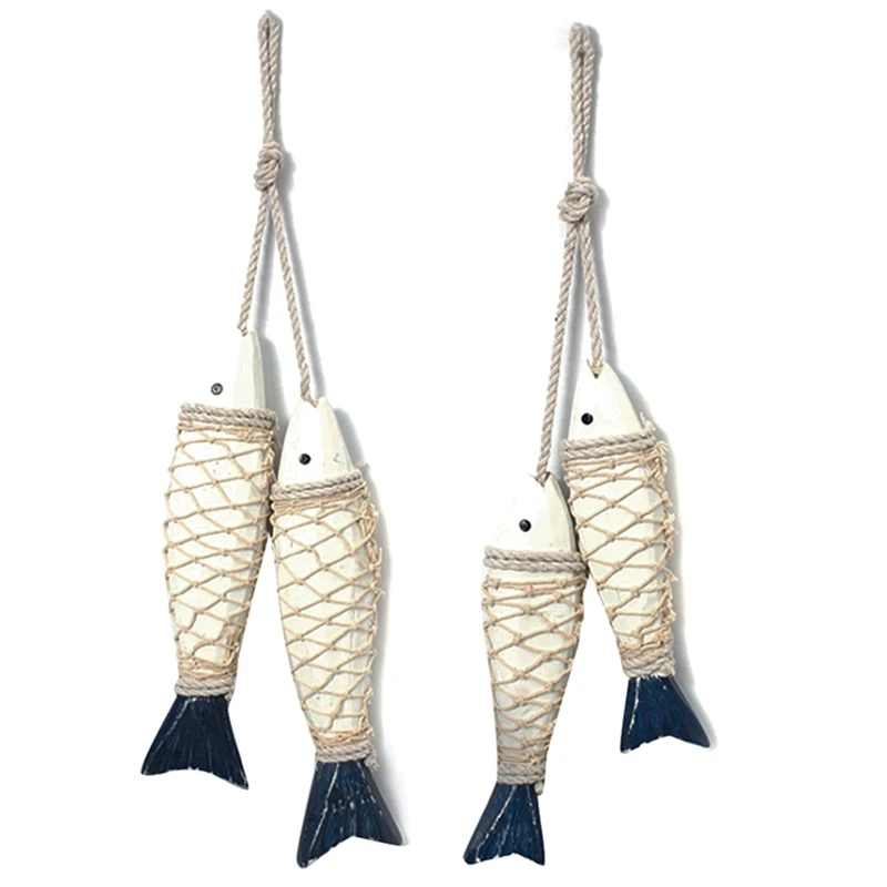 

2 набора настенных украшений из натурального дерева в виде рыбок, ремесленное искусство на средиземноморскую стену, прибрежный деревянный ...