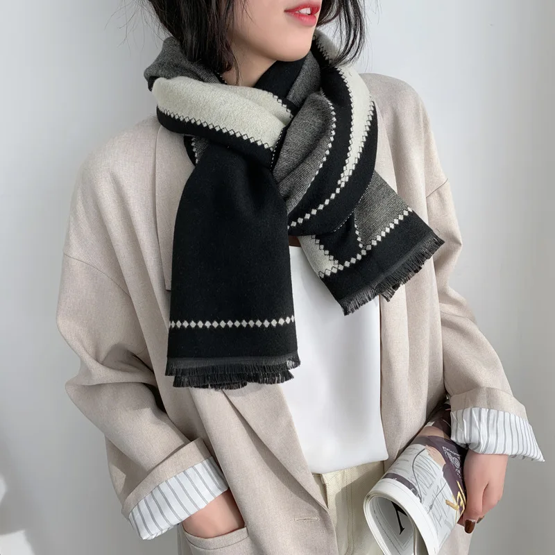 

Double Sided Scarf Knitted Wool Long women and man Winter warm thick Soft Shawls Wraps Female Scarf