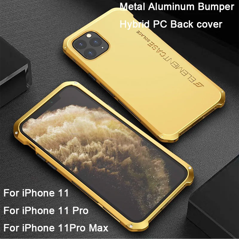 Металлический Алюминиевый Чехол Bumber для iphone 11, чехол-гибрид, задняя крышка из поликарбоната для iphone 11 pro max, чехол, противоударный чехол, Fundas