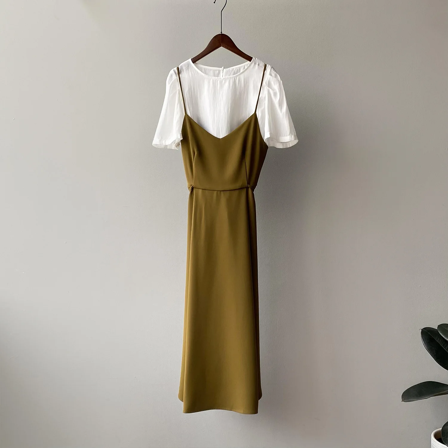 

Dresses Women 2 Pieces Tshirt Dress Plus Size Summer Party COTTON Chiffon Office Lady A-LINE O-Neck elegant Solid Camisole