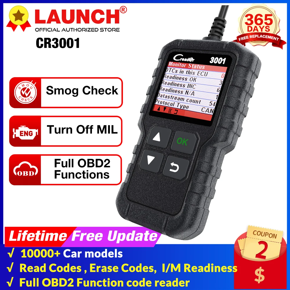 Диагностический сканер LAUNCH X431 CR3001 считыватель кодов OBD2 для автомобилей с