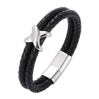 trendy cross men bracelet double layer stainless steel leather bangles magnetic clasp for boyfriend fashion jewelry gifts sp1072