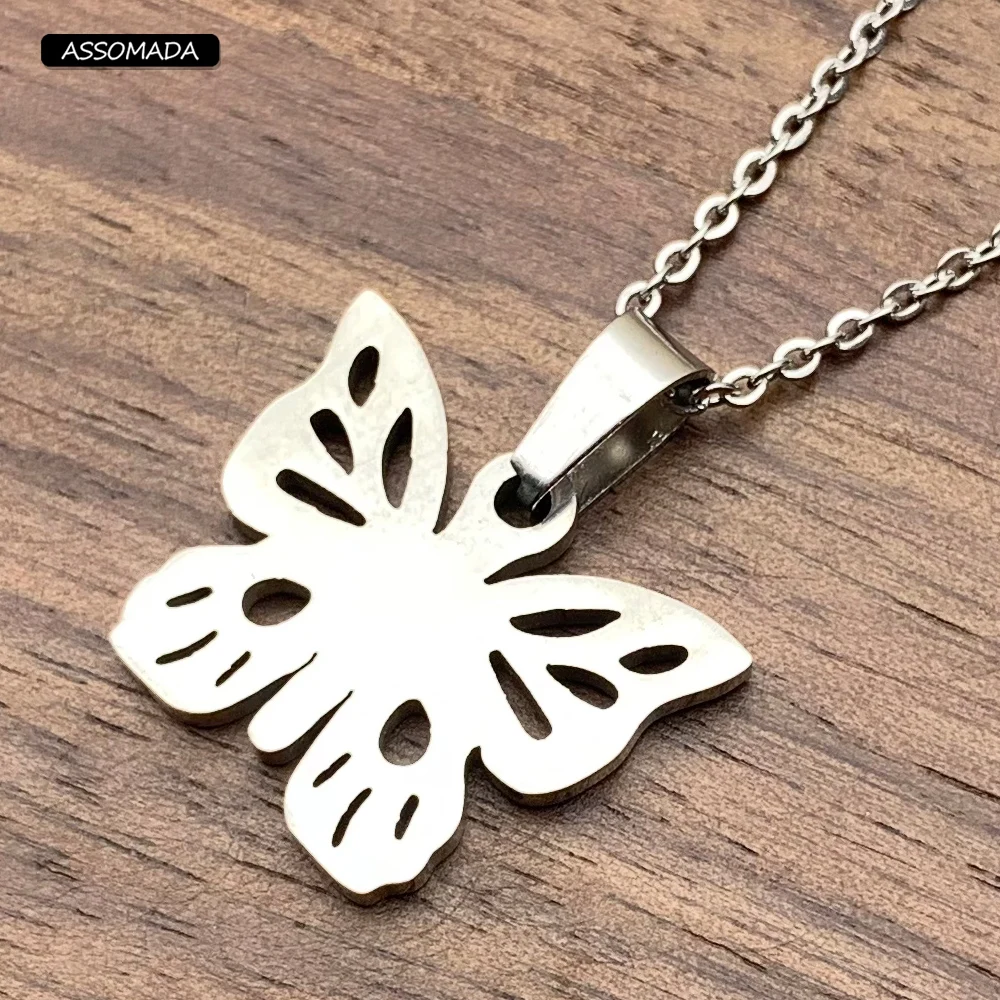 

ASSOMADA Hollow Butterfly Necklace For Women Pendant Diy Charms For Jewelry Making Supplies 2022 Stainlees Steel Accessories