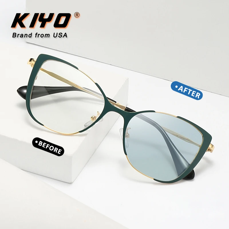 

Новинка 2021, Брендовые женские солнцезащитные очки KIYO кошачий глаз с защитой от сисветильник, фотохромные Металлические Модные солнцезащитные очки UV400, очки для вождения 9713