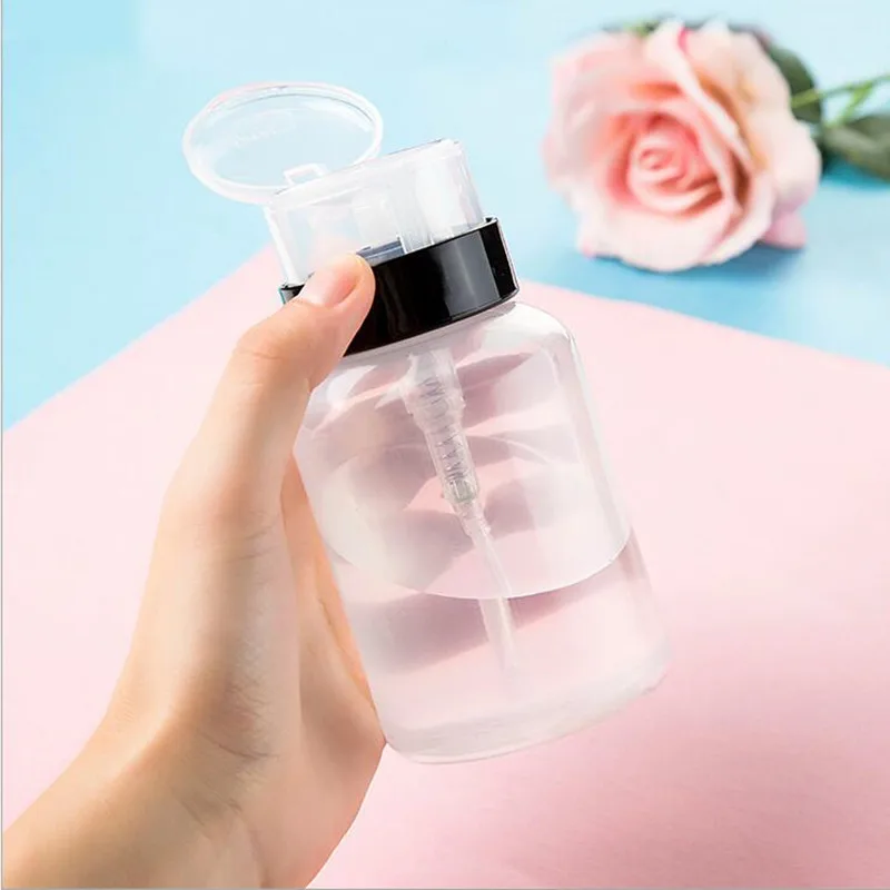 

200ml Empty Plastic Alcohol Liquid Press Pumping Dispenser Bottle Cosmetic Cleansing Water Refillable Bottle Traveling 12*6cm