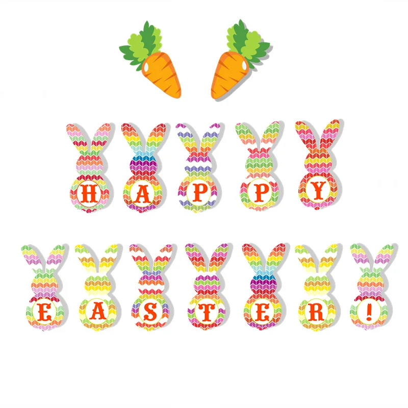 

Happy Easter Rabbit Radish Pull Flag Flower Banner 14 Flag 5M Paper Bunting Pennant Garland Flag Party Holiday Theme Decoration
