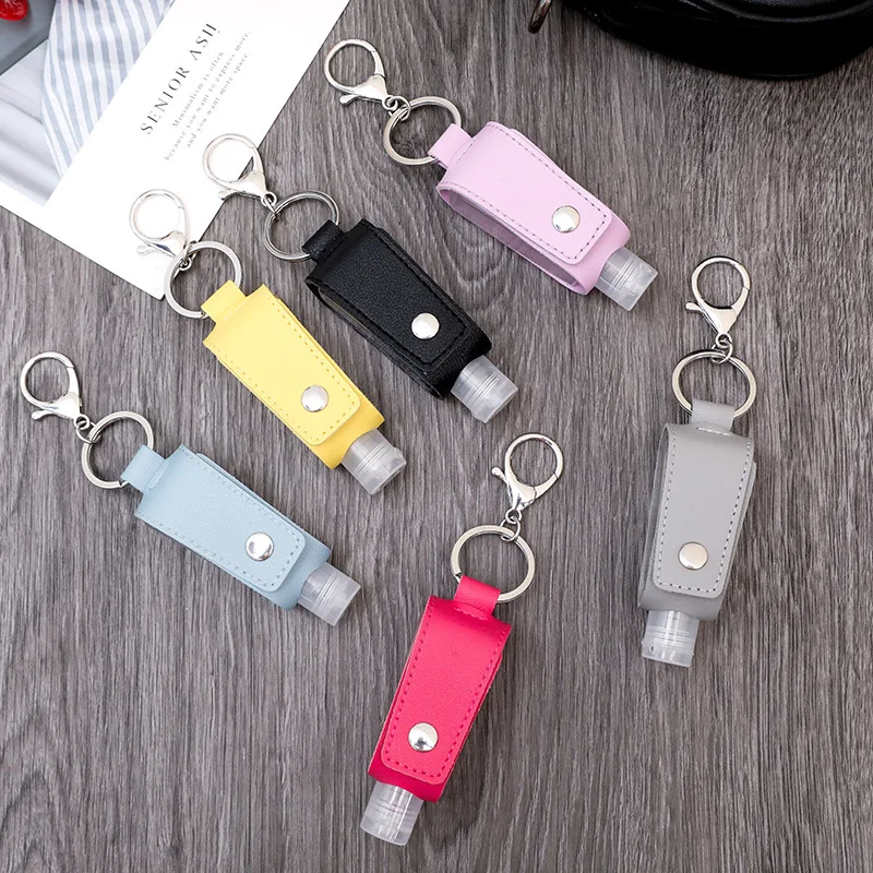 

ZWPON Tassels Leather Keychain Holder Carriers Trapezoid 30ml Portable Empty Leakproof Plastic Travel Bottle for Hand Sanitizer