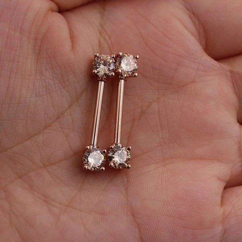 Кольцо для пирсинга из хирургической стали с кристаллами цвета розового золота 14