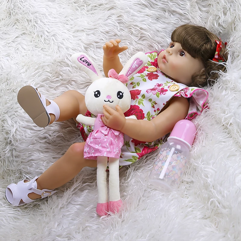 

NPK 55CM bebe doll reborn toddler girl doll full body silicone soft real touch princess doll