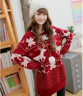 LEH Fashion Pullover Sweater Ladies Knitted Women Christmas Red Deer Snowflake Printed Warm Loose Dress | Женская одежда