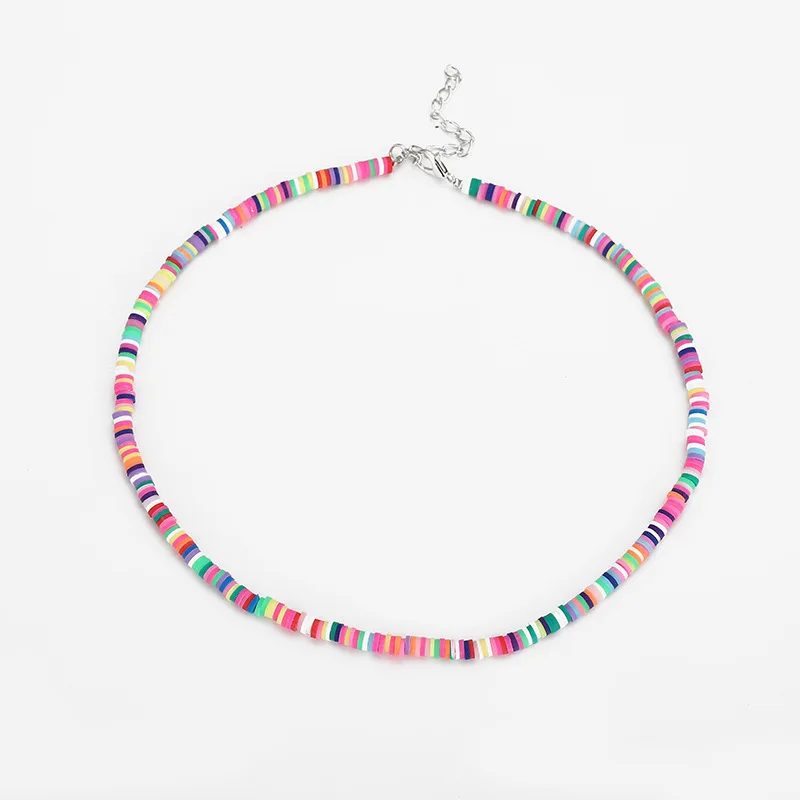 

Donarsei 2021 New Fashion 4mm Clay Choker Necklace For Women Beach Bohemian Handmade Adjustable Colorful Soft Pottery Necklace