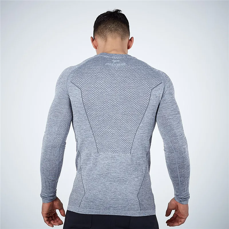 Мужская хлопковая Приталенная футболка с длинными рукавами для спортзала