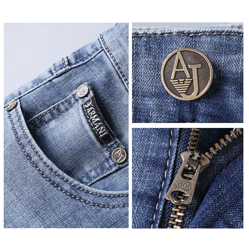 

Men's Eagle Brand Jeans Regular Fit Pants Male European America Fashion Thin Light Blue Denim Trousers Men Smart Casual Jeans