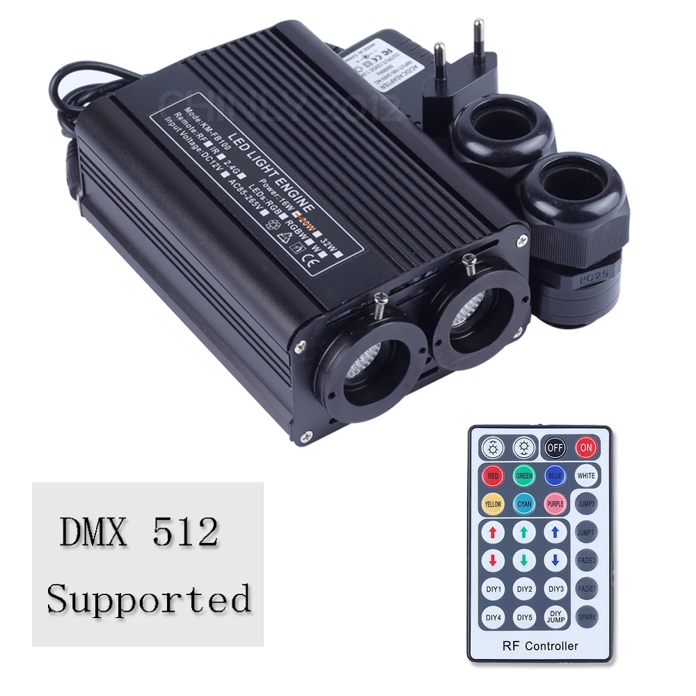 DMX512 волоконно-оптический двигатель 32 Вт RGBW светодиодный двойной источник света головки с RF контроллер для декоративных освещения