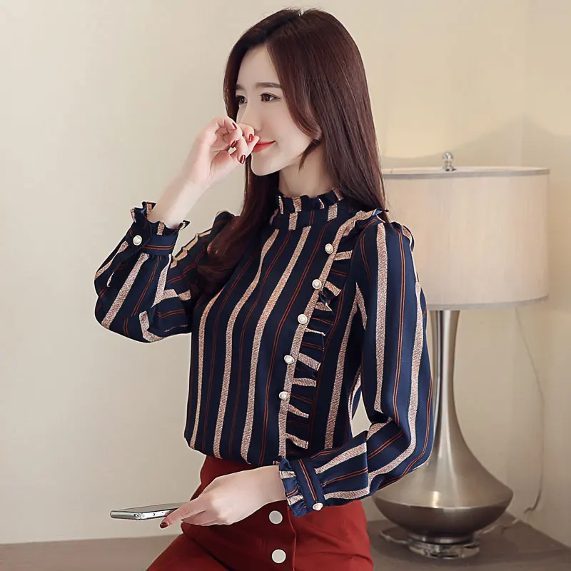 stripe blouse women of fashion 2020 vintage women's shirt clothing korean style tunic autumn tops elegant | Женская одежда