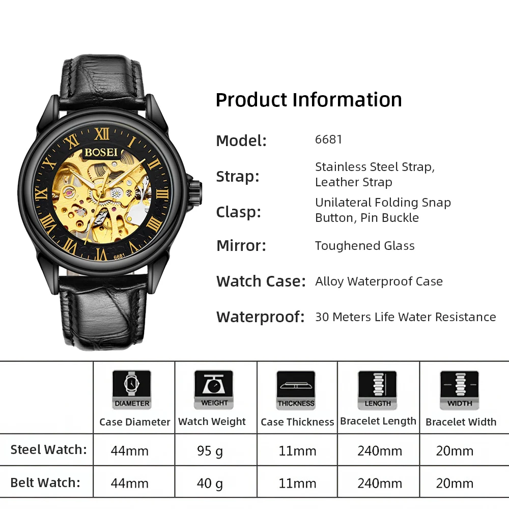 

Brand Mechanical Men Watch Fashion Bracelet Business Reloj Mujer Wristwatch Luxury Automatic Clock Masculino Relogio Gold Design