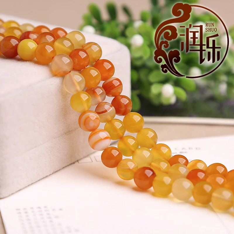 

Yellow Striped Agates Onyx Round Loose Spacer Beads For Jewelry DIY Making Bracelet Charms Necklace 15'' Inch 4 6 8 10 12 14mm