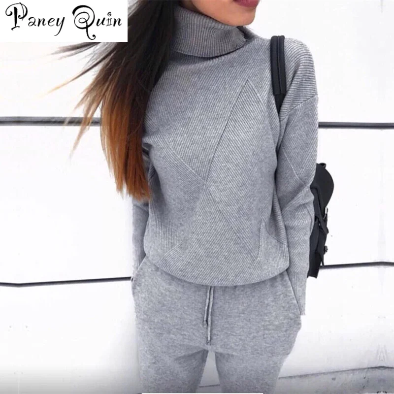 Женский трикотажный спортивный костюм повседневная кофта с высоким воротником и