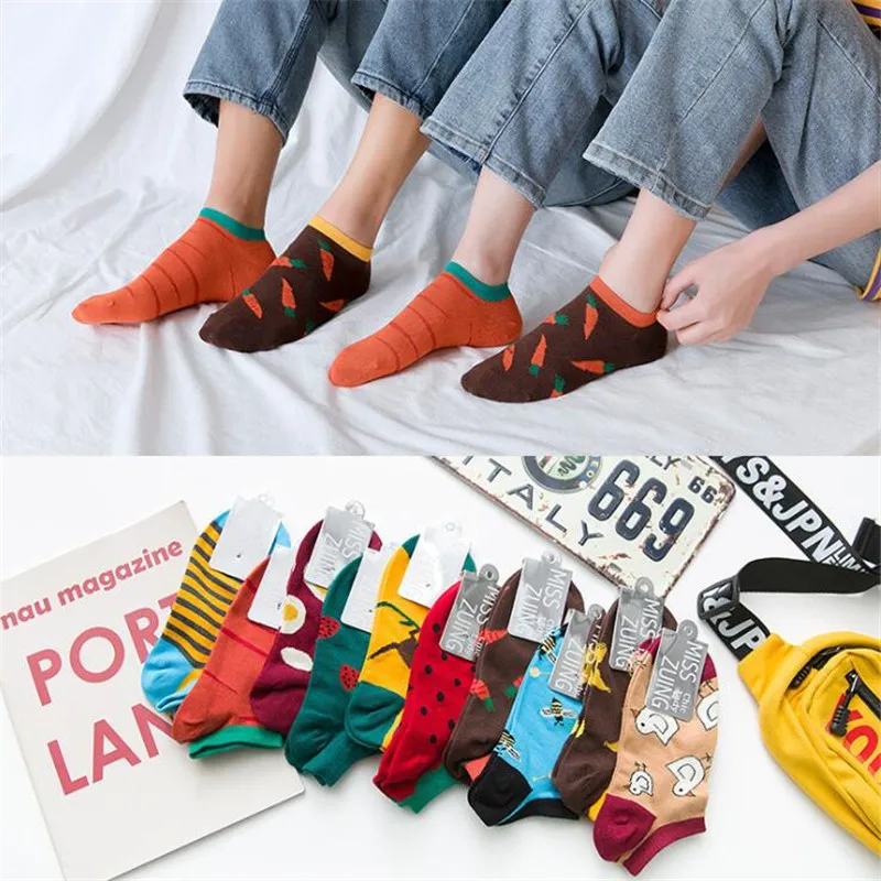 Авокадо морковь банановый суши растения фрукты еда носки короткие хлопковые с