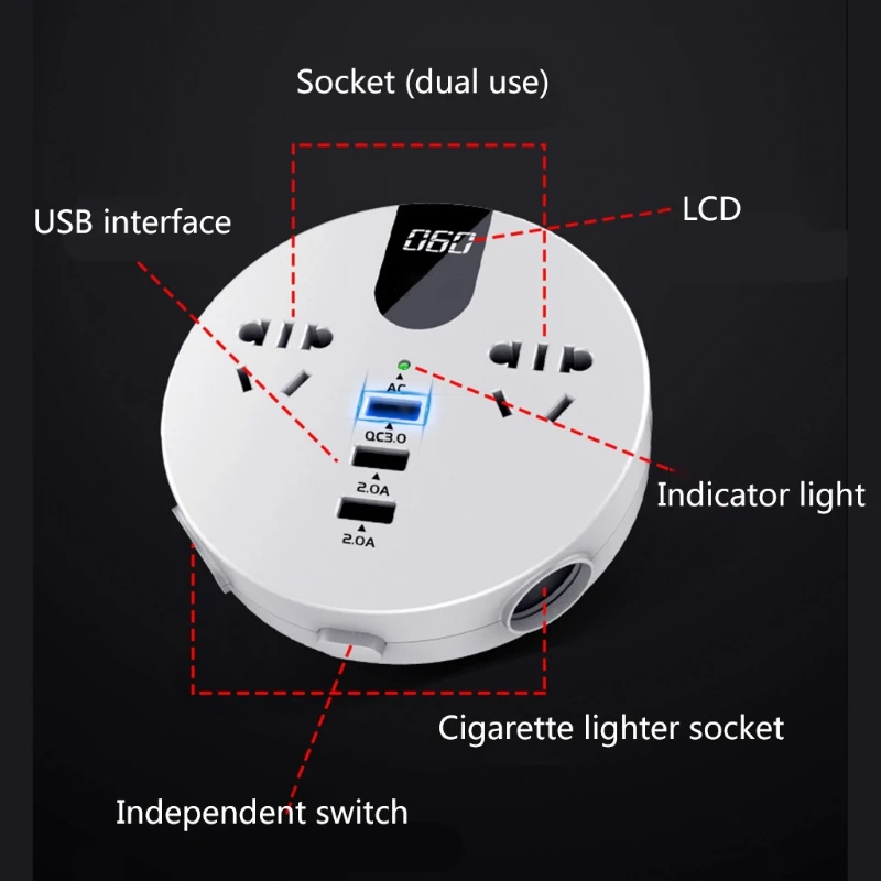 

Car Inverter Converter DC 12/24V to 220V AC Digital Display with 2 AC Outlets